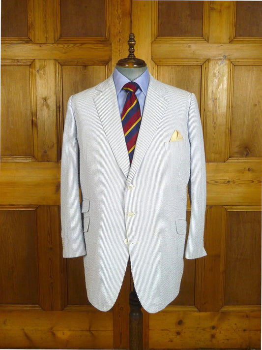 kent haste lachter savile row bespoke blue cotton seersucker stripe sports jacket blazer